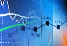 Close up of a financial graph displaying stock market trends