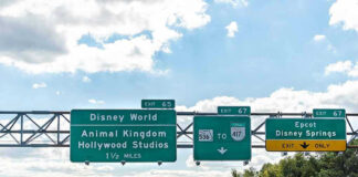 Highway exit signs for Disney World attractions
