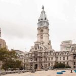 Philadelphia City Hall with a cloudy sky in the background