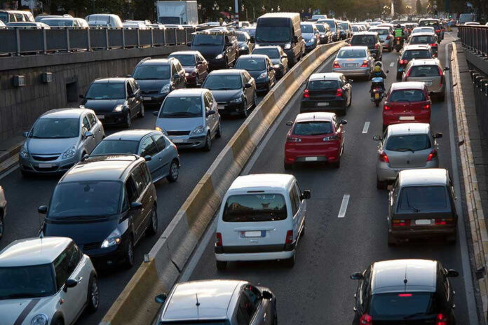 94817464 Traffic jam on a multi lane highway