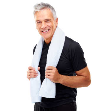 older likable guy.jpg Smiling older man wearing a black shirt with a towel around his neck