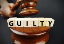 Uncle FIRES 10 Shots Over Chicken Payment A gavel striking down next to wooden blocks spelling 'GUILTY'