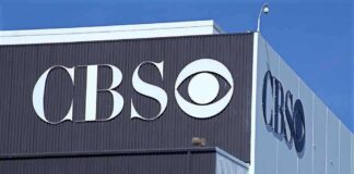 Exterior view of the CBS building with its logo prominently displayed