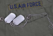 Close-up of a U.S. Air Force uniform with dog tags