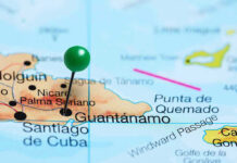 Cuba’s 300 Drones: U.S. Targets in Their Sights? Map with pin on Guantánamo, Cuba.