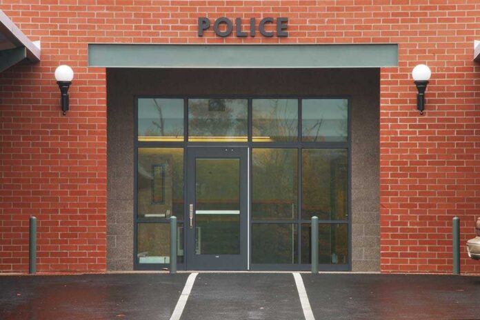 Roseburg,Police,Department,Entrance,Into,The,New,Public,Safety,Center Entrance of a modern police station with brick facade