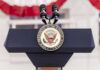 Democrats Meltdown After Trump’s Iran Deal Vice Presidential podium with microphones and emblem.