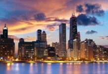 Bloody Chicago Weekend Ignites Showdown Chicago skyline at sunset with colorful clouds