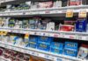 Pharmacy shelf with over-the-counter pain relievers
