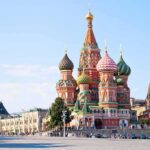 St. Basil’s Cathedral with colorful onion domes in Red Square