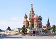 CIA Boss Slips Into Moscow St. Basil’s Cathedral with colorful onion domes in Red Square