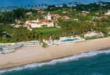 Kamala Harris 8-Million Malibu Purchase Aerial view of a beachfront estate with pool and palm trees