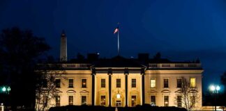 The White House illuminated at night