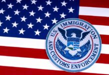 Body-Cam Void Engulfs ICE Narrative U.S. immigration and customs enforcement seal on American flag