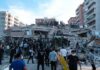 Ballistic Barrage Hammers Kyiv Rescue workers and civilians on collapsed building after earthquake