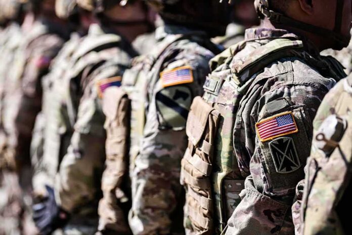 Soldiers in camouflage uniforms standing in formation