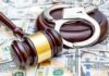 Grandma Senator Busted In $750K Pot Plot Judge's gavel and handcuffs on pile of US dollar bills