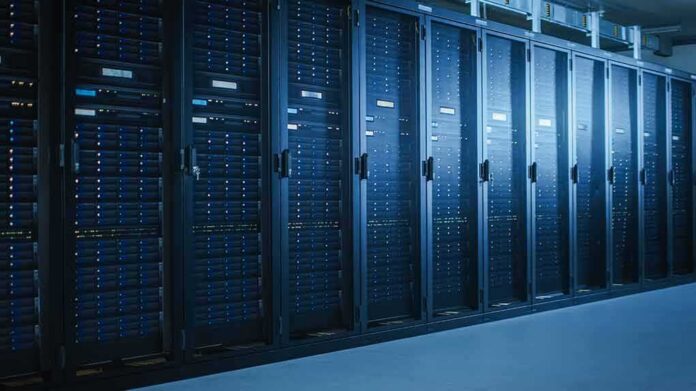 shutterstock_1363031171-1 Row of server racks in a data center