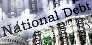U.S. Capitol and dollar bills collage on national debt theme